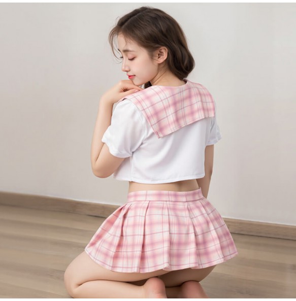 FEE ET MOI - Japanese Plaid Innocent Schoolgirl Outfit (Plus Size - White Pink)